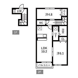 Calda famiglia A棟 2LDKの間取図画像