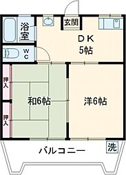 名北ビル 2DKの間取図画像
