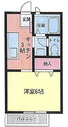 ペアシティー岩原 1Kの間取図画像
