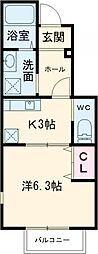 Haruto津守 1Kの間取図画像