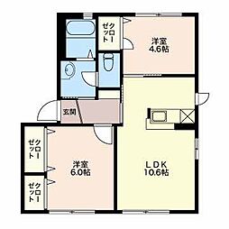 クリエイトシティ創建C 2LDKの間取図画像