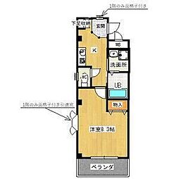 キャトル・セゾン 1Kの間取図画像