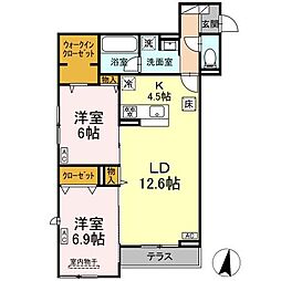Casa Bianca上杉 2LDKの間取図画像