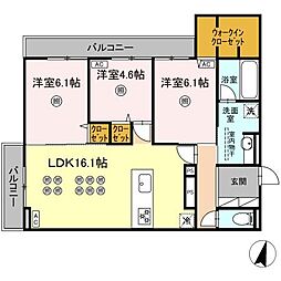 フース ヒュッゲ行橋II 3LDKの間取図画像