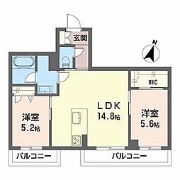 鹿児島市東谷山5丁目アパート 2LDKの間取図画像