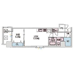 Draw上本町 1LDKの間取図画像