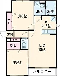 フルエント-ジル-ブランシェ 2LDKの間取図画像