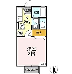 アパートメントコアC 1Kの間取図画像