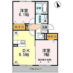 セブンスドエルB 2DKの間取図画像