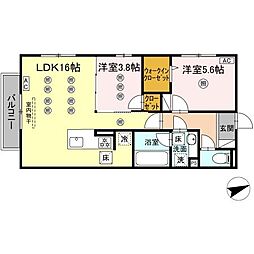 TORISIA上の原 2LDKの間取図画像