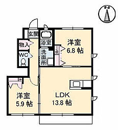 パインテイルD 2LDKの間取図画像