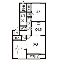 グランディールB 3DKの間取図画像