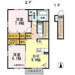 サニー矢倉下・B 2DKの間取図画像