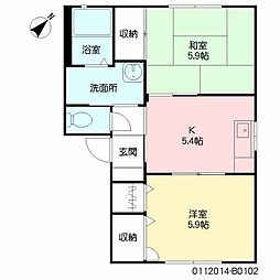エスポワール天神B 2Kの間取図画像