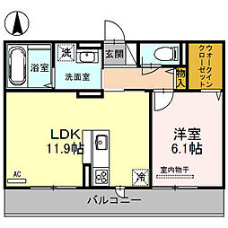 コーラルブルー南北田 1LDKの間取図画像
