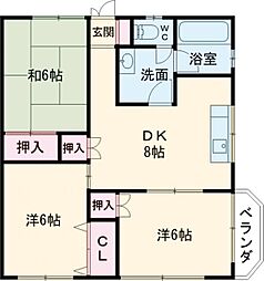 赤崎シーサイドマンション 3DKの間取図画像