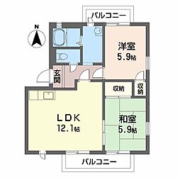 シュリーフェン399A棟 2LDKの間取図画像