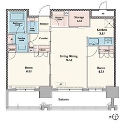 RJRプレシア博多駅前 2LDKの間取図画像