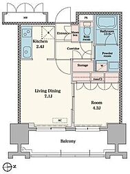 RJRプレシア博多駅前 1LDKの間取図画像