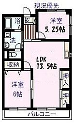 サンオーレやなもと 2LDKの間取図画像