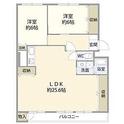富岡シーサイドコーポJ棟 2LDKの間取図画像
