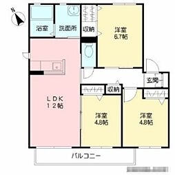 メゾン蛍ケ丘D 3LDKの間取図画像