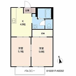 ジュネス 2Kの間取図画像