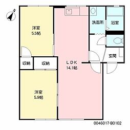 シャルマン辻野B 2LDKの間取図画像