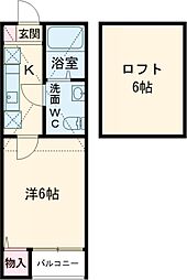 プランドール更屋敷 1Kの間取図画像
