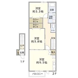 エミシア南大分 2LDKの間取図画像