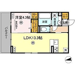 トリシアMKI 1LDKの間取図画像
