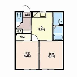 フロールμ・A 2Kの間取図画像
