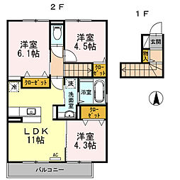 サンステージみのりB 3LDKの間取図画像