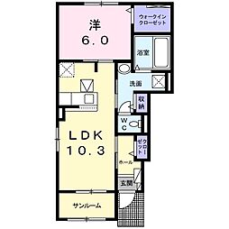 New久保B 1LDKの間取図画像