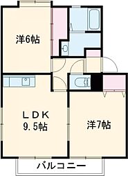 サンビレッジノーザンヴィラ壱号館 2LDKの間取図画像