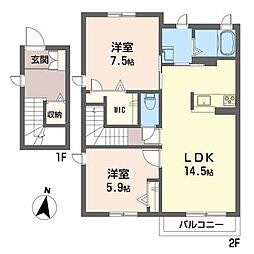 クオーレB 2LDKの間取図画像