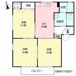 クレストタウンC 3DKの間取図画像