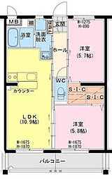 ララ クレイン 2LDKの間取図画像