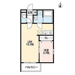 タテルアパートメント加美鞍作2丁目A棟 1LDKの間取図画像