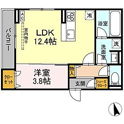 レーヴ・クレール東中央 1LDKの間取図画像
