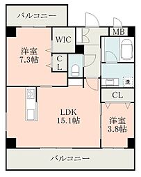 モアナ嘉島 2LDKの間取図画像