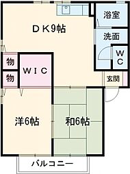 セジュール亀山E 2DKの間取図画像
