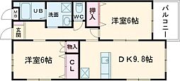 レジデンス花柳B棟 2LDKの間取図画像