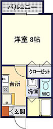 ウイングシップB 1Kの間取図画像