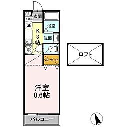 ウイング 1Kの間取図画像