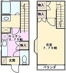 プテイザンファンB 1Kの間取図画像