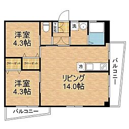 レジデンス蛍茶屋 2LDKの間取図画像