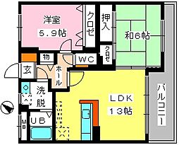 ベルデュール博多南 2LDKの間取図画像