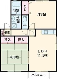ヴィーブル八分字 2LDKの間取図画像