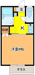 コーポノリサダB 1Kの間取図画像